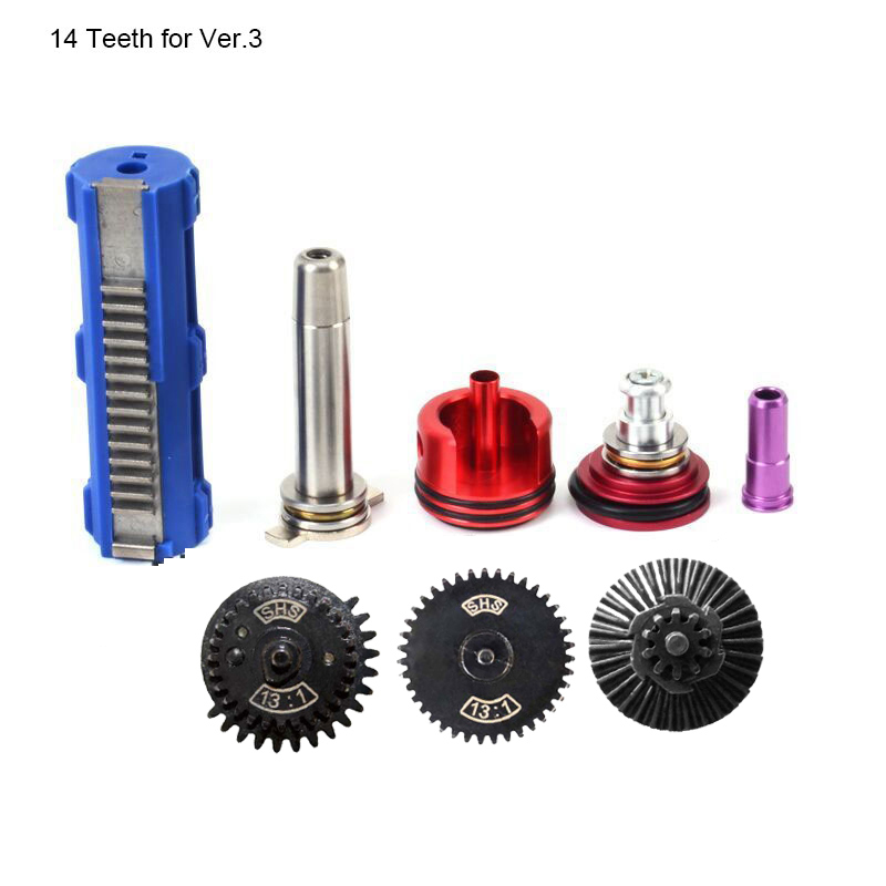 SHS 13:1 Super High Speed Gear 14/15 Teeth Piston Cylinder Head Spring Guide Nozzle Tune-Up Set For V2/V3 M4 AK Airsoft AEG