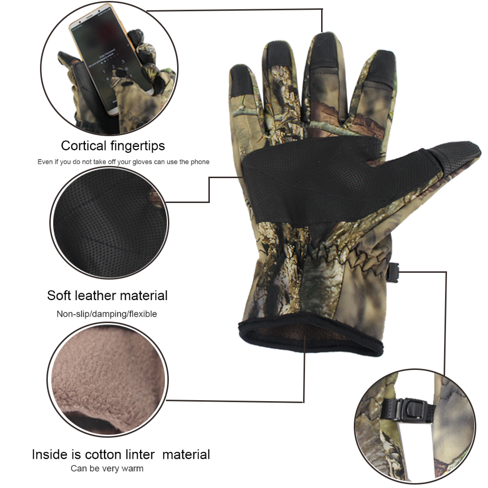 New Outdoor Winter Bionic Camouflage Full Gloves Hunting Gloves Anti-slip Fishing Shooting Gloves Elastic Touch Screen