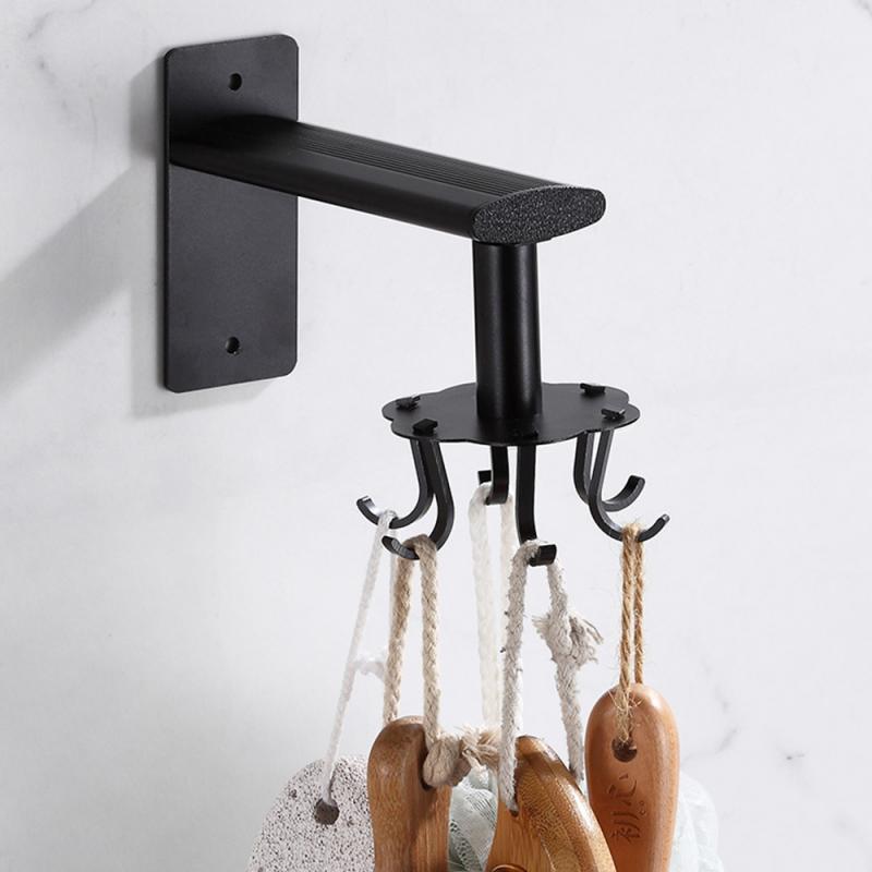 Bath Rotating Hook Kitchen Bathroom Rotatable 6 Hooks Hanging Rack Space Self-Adhesive Stainless-Steel Wall-Hook Robe Hook