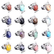 Gemstone Owl Adjustable Ring Natural Stone Quartz Charm Crab Rings for Women Men