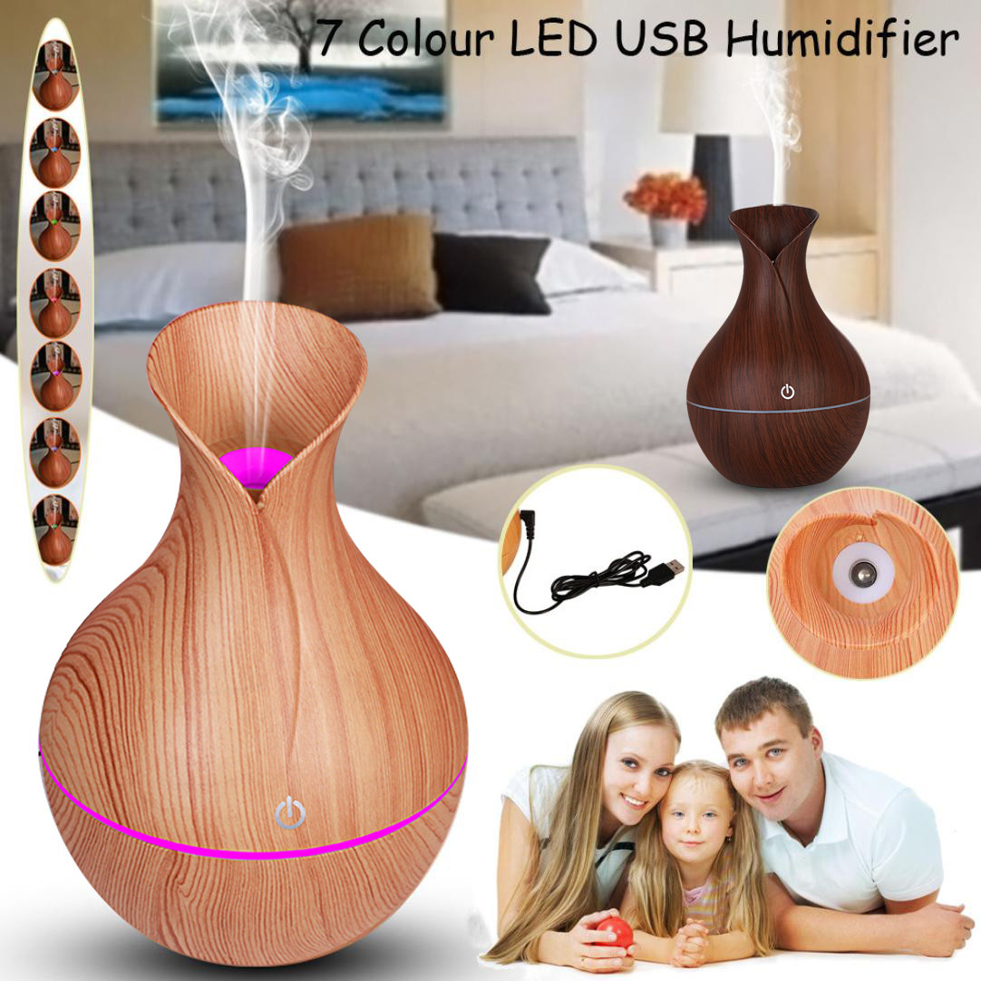 kongyide 130ml Aroma Essential Oil Diffuser Ultrasonic Air Humidifier with Wood Grain 7 Color Changing LED Light for Office Home