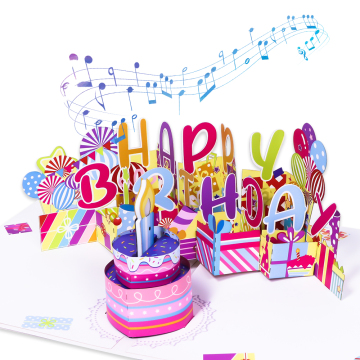 Pink Cake Birthday Musical Pop Up Card