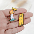 " Ed edd n eddy Brooch Animated cartoon Cute yellow Wooden Plank Bald Little Boys Enamel Pin For Kid Friends Jewelry Gift"