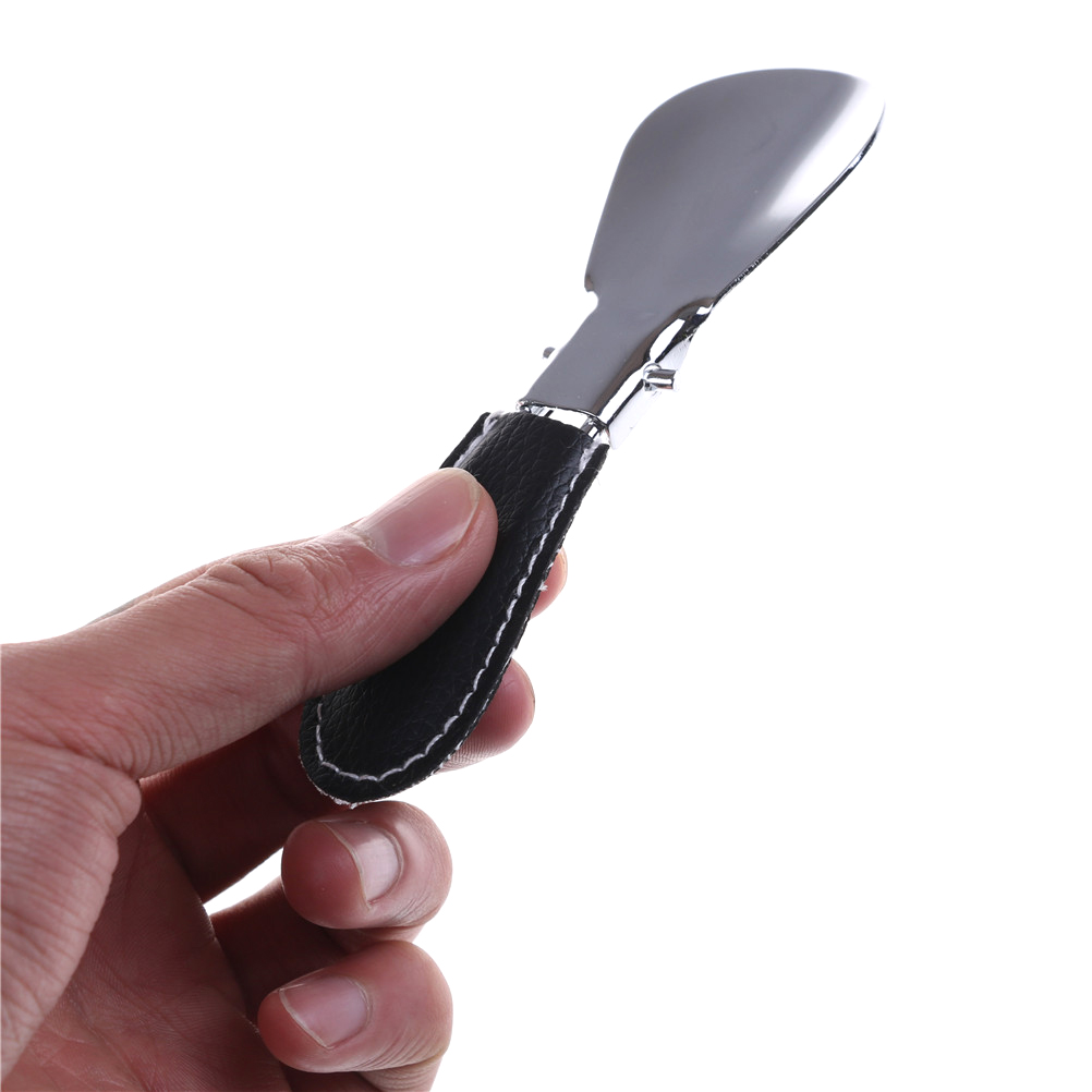 12*3.5cm Shoe Horn Stainless Steel Foldable PU Leather Handle Easy to Carry Quality Durable Shoehorn For Men Women Shoes