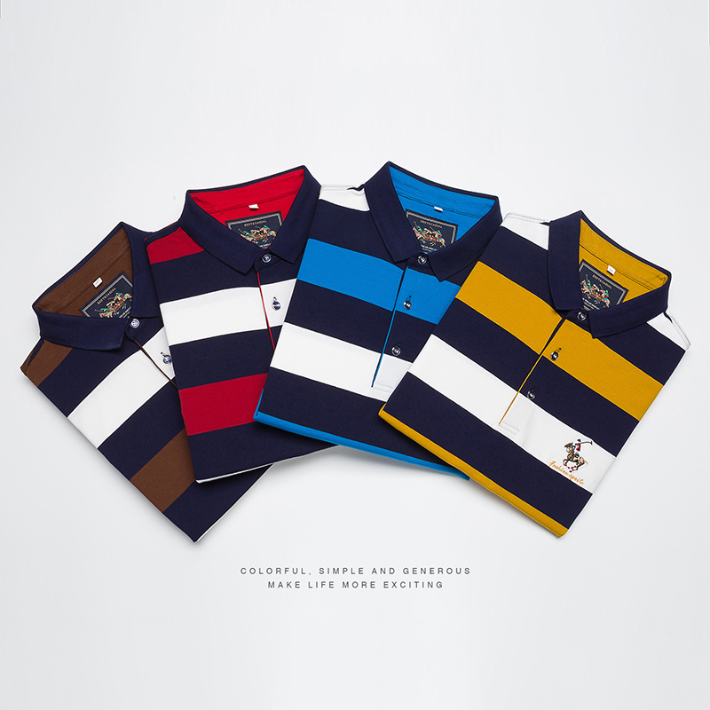 2019 High Quality Men's Polo Shirt 3D embroidery Striped Long sleeve POLO shirt men polo solid poloshirts 8803