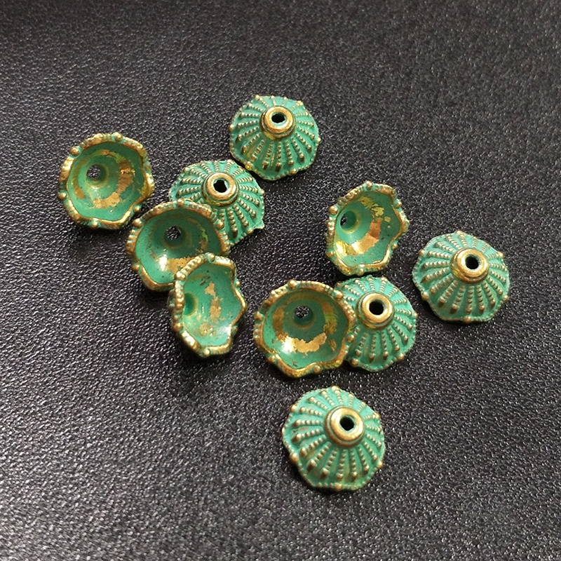 50pcs 10mm Patina Plated Zinc Alloy Green Spacer Bead End Caps for DIY Beads Bracelet Necklace Jewelry Findings PJ003