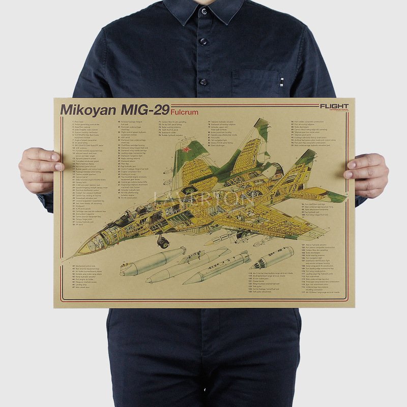 Mikoyan MIG 29/ Famous Weapon Design / Fighter / Kraft Paper Wall Stickers Bar Retro Poster Decorative Painting 51x35.5cm