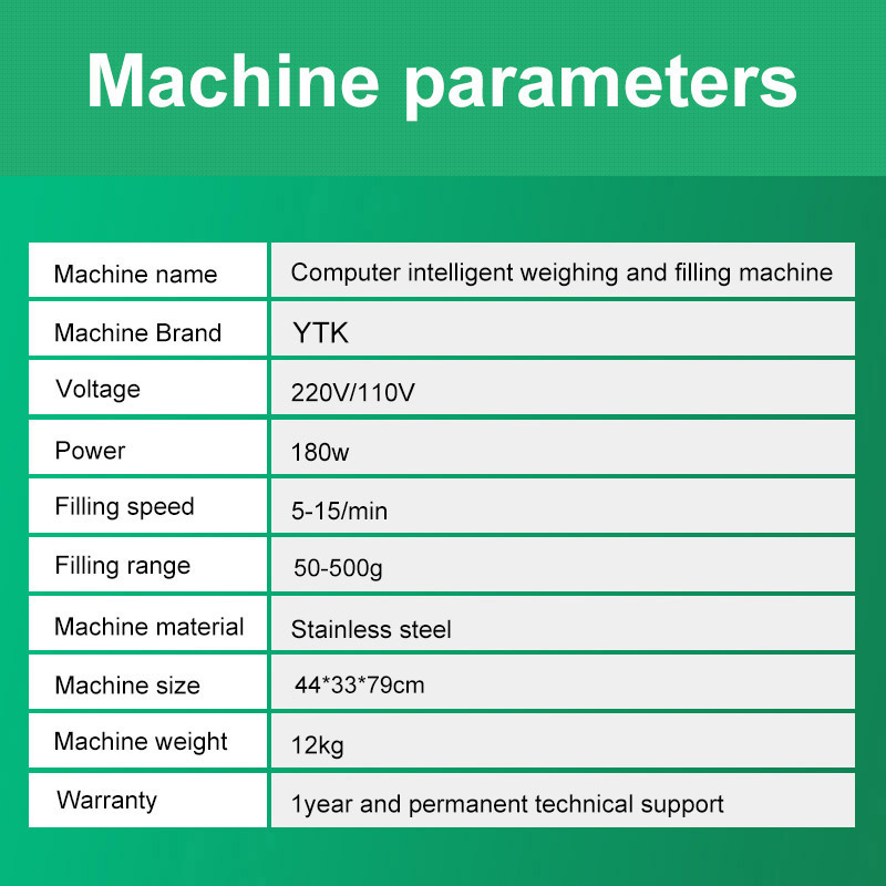 50-500G Intelligent Filling Machine Automatic Weighing Packaging Tea Seed Granule Filler Granular grain millet 220V