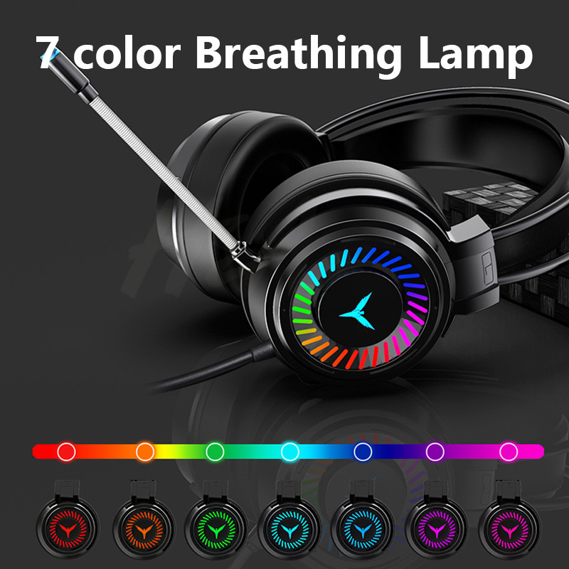 H&A Gaming Headsets Gamer Headphones Surround Sound Stereo Wired Earphones USB Microphone Colourful Light PC Laptop Game Headset