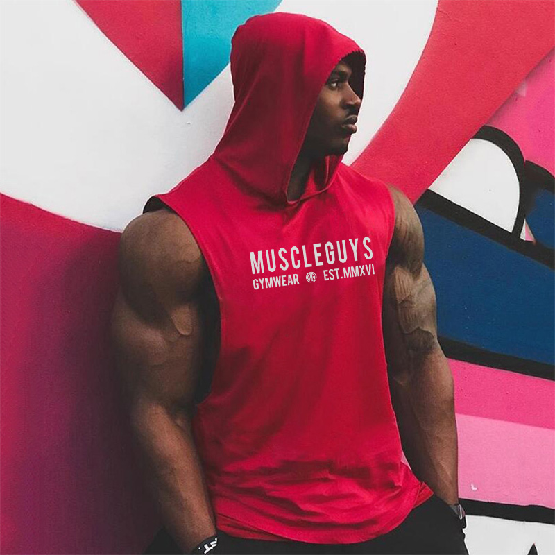 Muscleguys Bodybuilding stringers sleeveless hoodie gyms tank tops for men singlets shirt cotton fitness sporting clothing