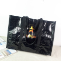 Promotional recycle black PP woven shopping tote bag available for custom 40 width x 30 height x 15 depth cm