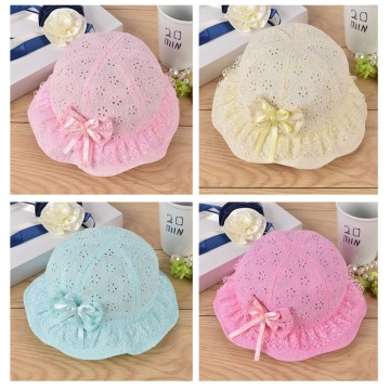 Toddler Girls Mesh Cap Baby Embroidered Beach Cap Bow Flower Cute Summer Bucket Hat Cap Casual Gifts Cotton Solid Color Sun Hat