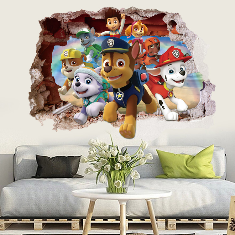 Cartoon 3D Paw Patrol Kids Removable Wall Stickers Decals Nursery Home Decor Vinyl Mural for Boys Bedroom Living Room Mural Art