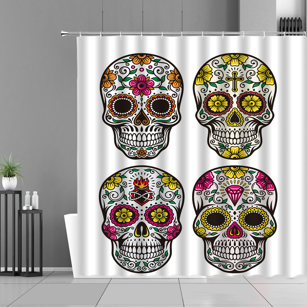 Cartoon Sugar Skull Shower Curtains Colour Personality Creative Children Room Bathroom Curtain Waterproof Bath Screen Polyester
