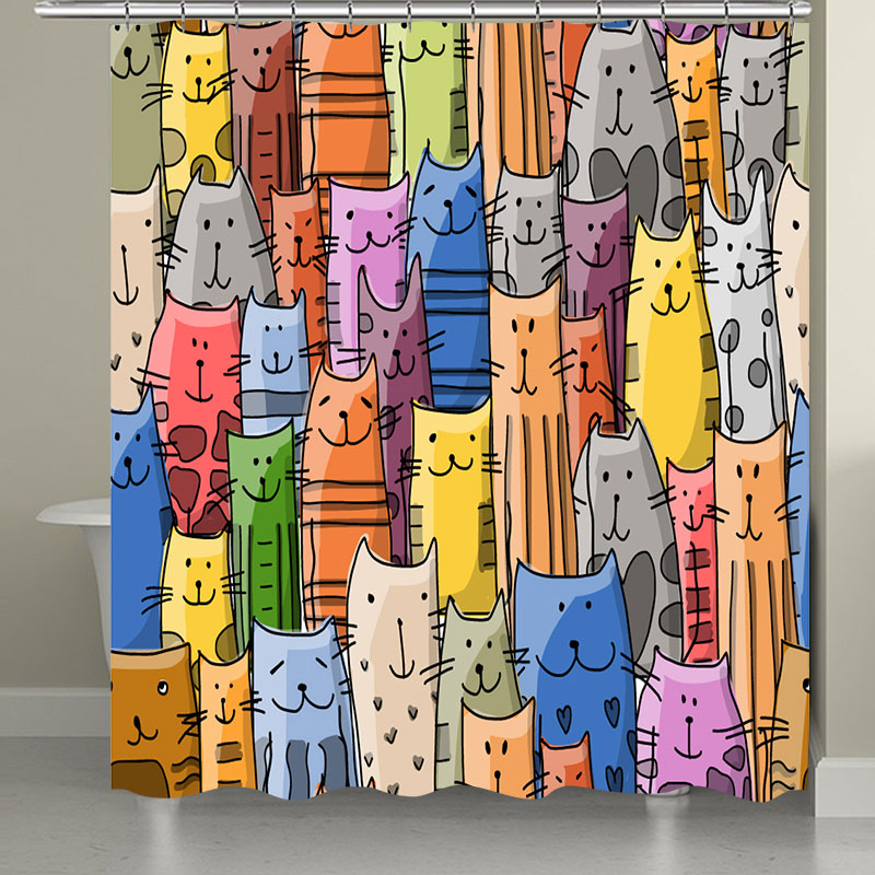 4pcs/set Colorful Cat Printed Waterproof Bathroom Bath Shower Curtain 3D Polyester Fabric Shower Curtain Toilet Cover Mat Set
