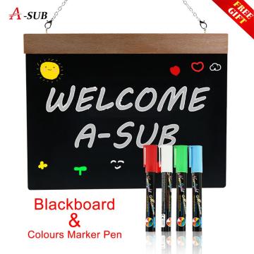 A4 Blackboard Rectangle Hanging Rope Wooden Double Sided Erasable Chalkboard Wordpad Message Black Board Office School Supplies