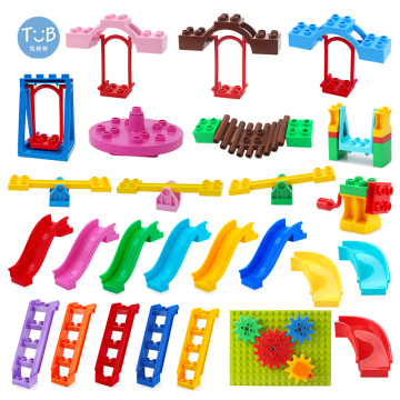 Duplos Blocks Amusement Park Accessory Slide Ladder Swing Seesaw Carousel Big Large-particle City Building Blocks Bricks DIY Toy