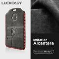LUCKEASY Card Cover Keychain Holder Keychain for Tesla Model 3 2017-2021 Imitation Alcantara card key set