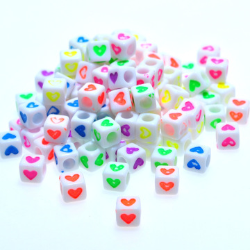 Wholesale 1900pcs 7*7MM Cube Heart Beads White with Mixed Neon Colors Plastic Lucite Acrylic Bracelet DIY Loose Beads