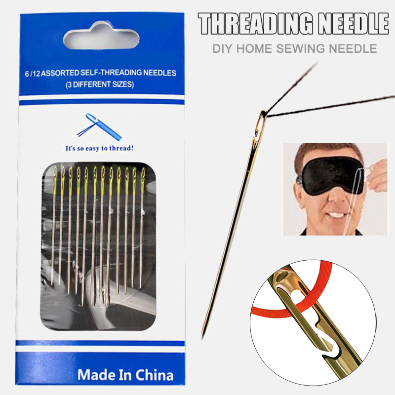 12Pcs/set Elderly Stainless Steel Sewing Needles Embroidery Needle Needle-side Hole Blind Needle Threading Hand Household Sewing