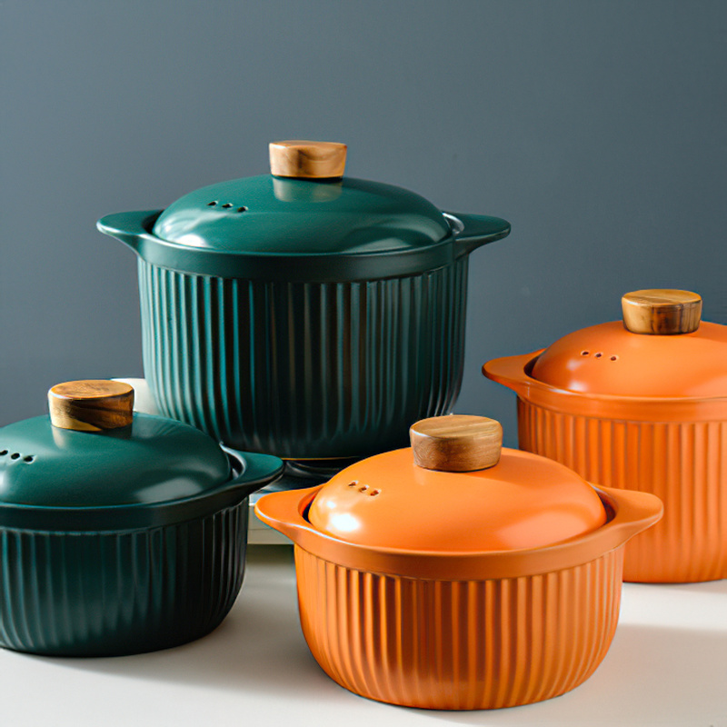 Ceramic Casserole Korean Orange Green Round for Gas Stove Stew Soup Pot Saucepan Home Cooking Supplies Kitchen Pot Cookware