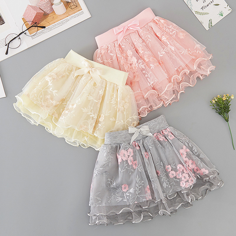 Quality Baby Girl Skirts Princess Lovely Flower Embroidery Mesh Tutu Children Ballet Party Cosplay Kids Lace Dance Tulle 2-8Year