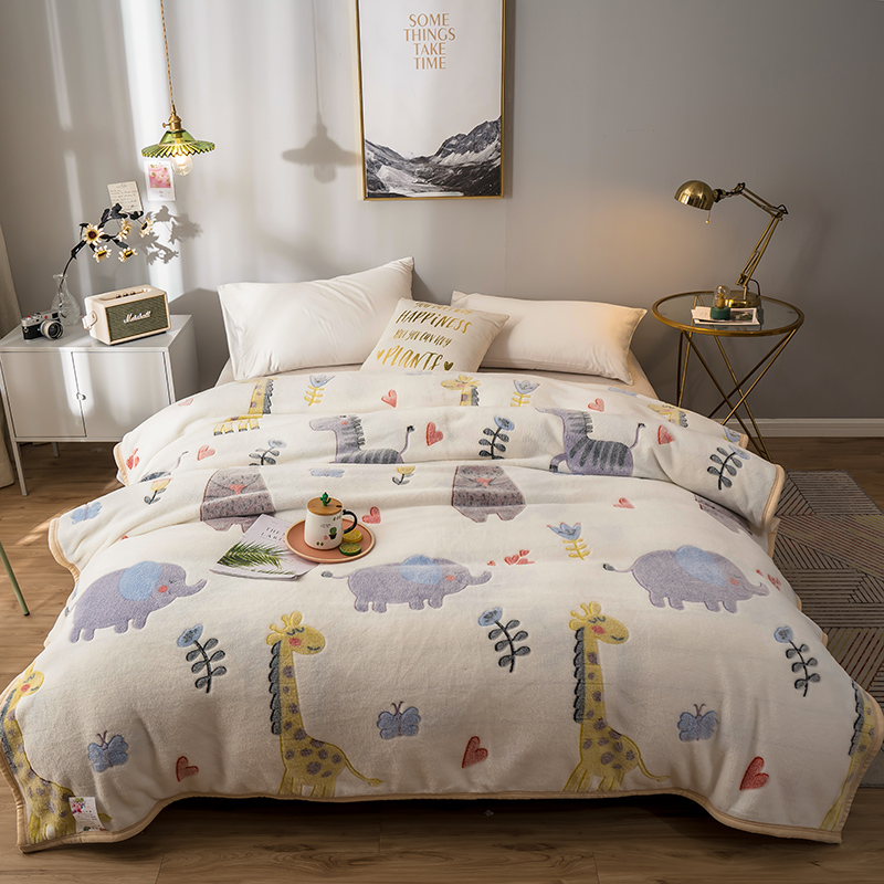 Cartoon Floral Fleece Throw Blanket Winter Flannel Thin Bedspreads Nordic Couple Bed Quilt Bedsheet Adult Children TV Bedcover