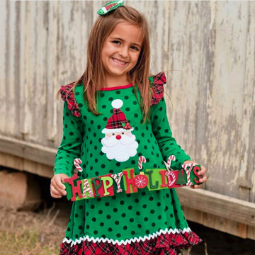 Toddler Baby Girl Dress Christmas Clothes Toddler Girls Ruffles Long Sleeve Cartoon Print Dot Dress Clothes Kids Vestidos 2021