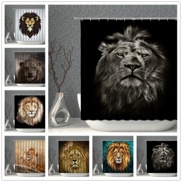 Lion Shower Curtain Set Girl And Beast Animal Waterproof Polyester Cloth Bathroom Curtains With Hook Multisize Bath Screen Decor