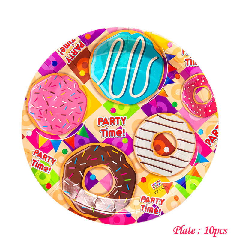 Doughnut Party flag Paper Cup Plates Napkin Donut balloon tablecloth Happy Birthday Baby Shower Candy Bar Party Decoration