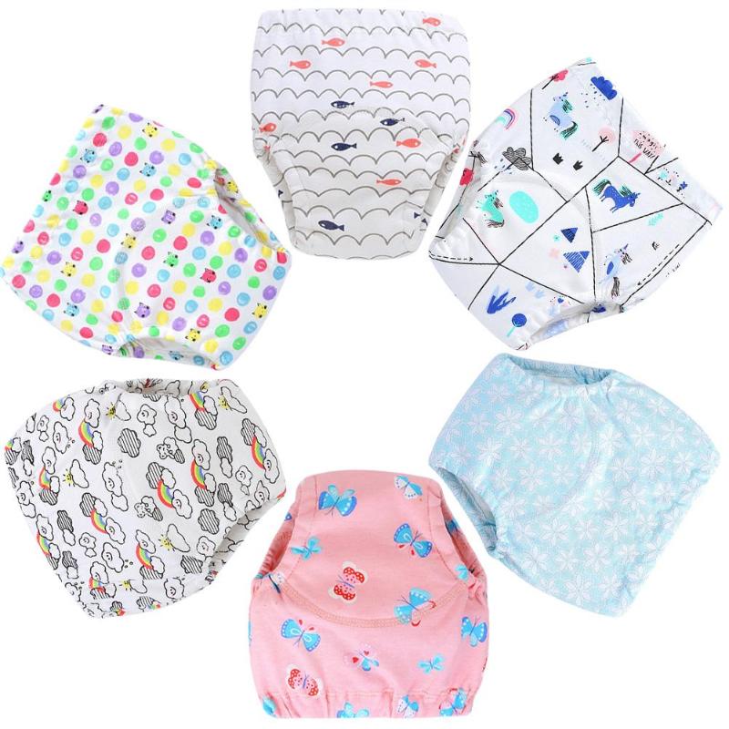 6pcs/Set Cartoon Print Reusable Nappies Cover Washable Baby Diapers Soft Gauze Nappy Cover Training Pants