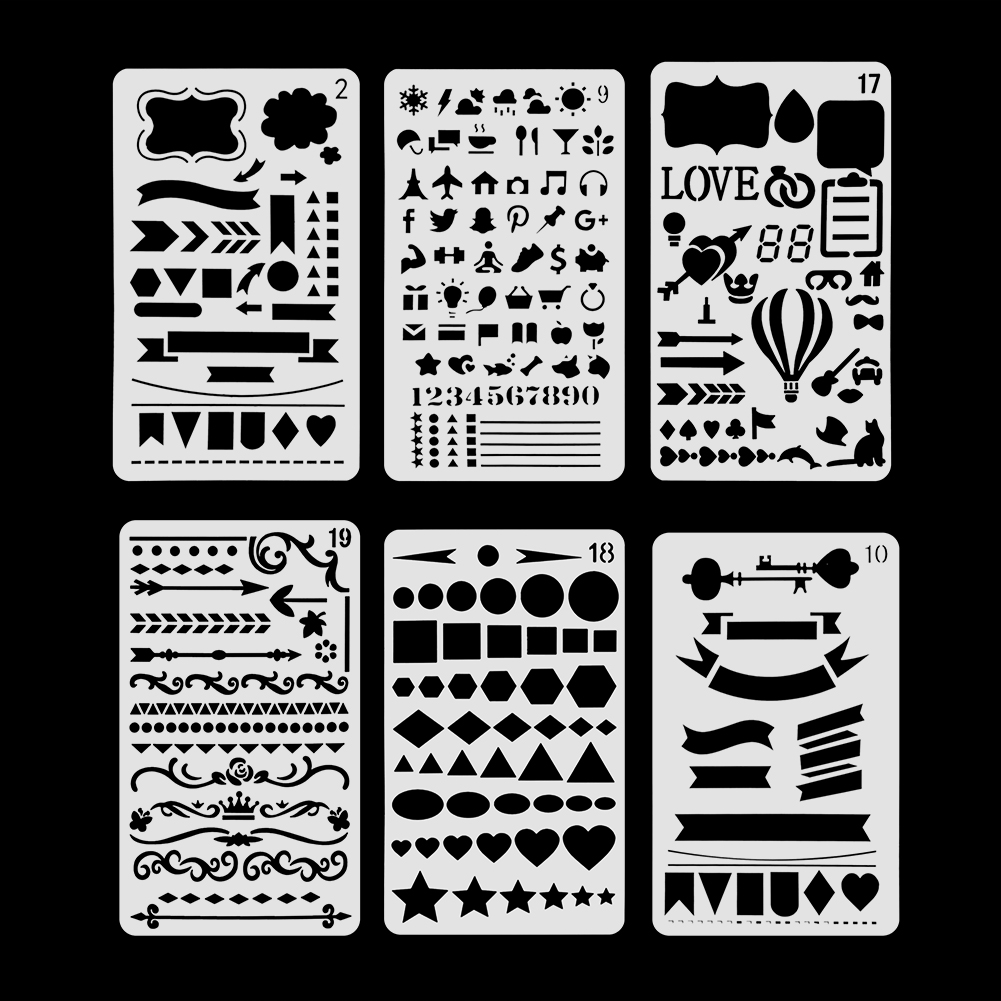 6pcs Eco-Friendly Template Drawing Tool Layering Hollow Painting Mold Stencils DIY Scrapbooking Card Stamps Embossing Template