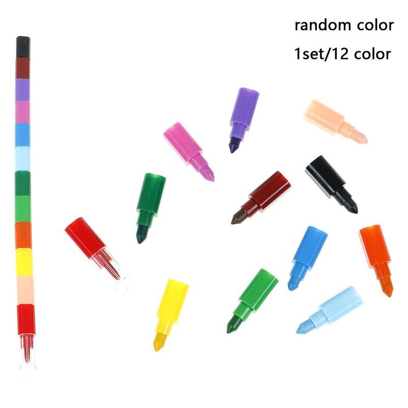 New 1 Set Colorful 12 Colors Oil Paint Pen Craton Stacker Pencils Drawing Pen Art Painting Gift For Children Kids Pastel Crayons