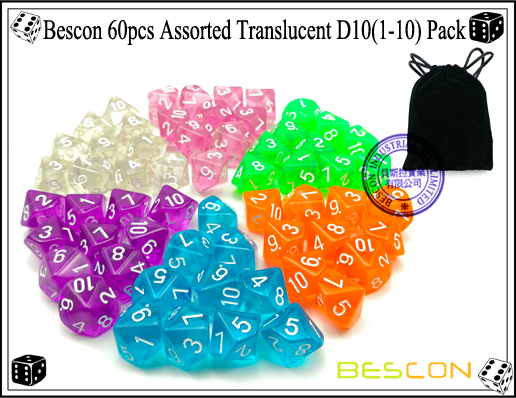 Bescon 60pcs Assorted Translucent D10(1-10) Pack-1