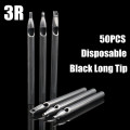 50PCS Black Tattoo Long Tips 3RT Disposable Plastic Long Tattoo Tips Nozzle Tube For Tattoo Supplies Free Shipping
