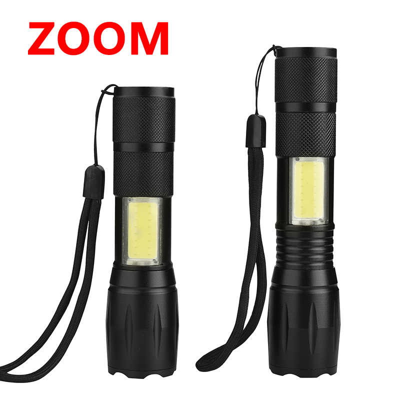 Dropshipping Led Flashlight High Quality XM-L T6 & COB Zoomable 4 Modes Torch 18650 Battery Aluminum Lantern for Bike Camping