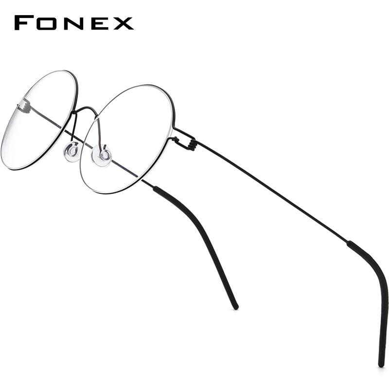 FONEX Titanium Alloy Eyeglasses Frame Men Vintage Round Glasses Women Optical Korean Prescription Screwless Eyewear 98607