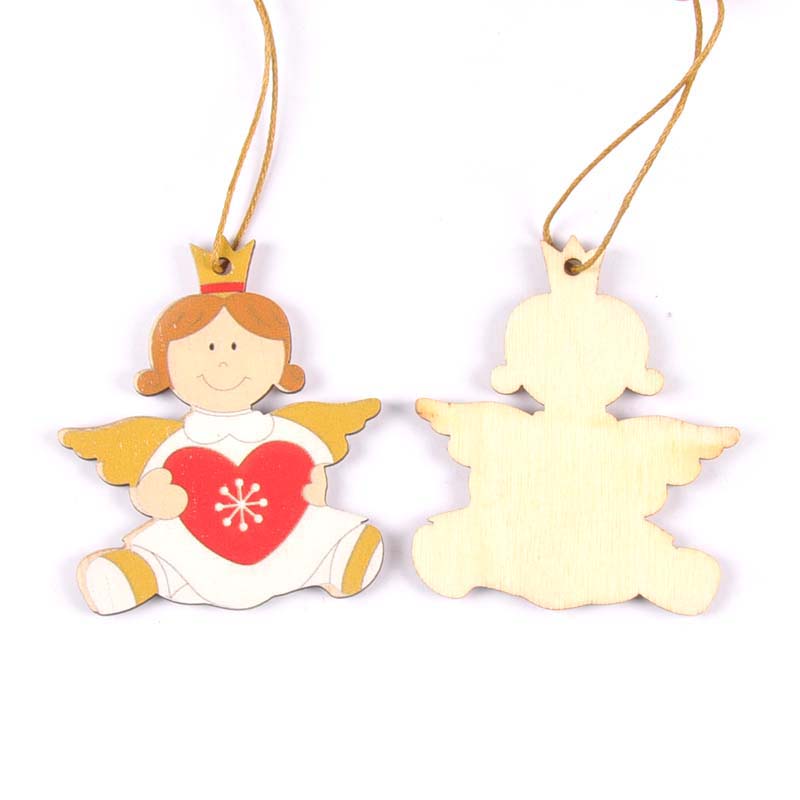 2020 New Christmas Wood Decoration Hanging Ornaments Pendant Painted Angel Car Wooden Xmas Tree Crafts Arts Kids Gifts c2723