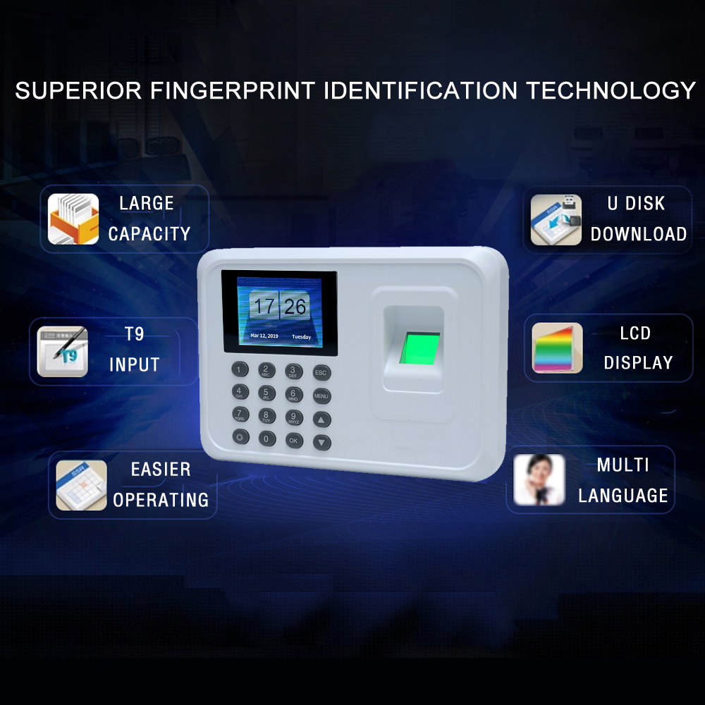 A5 2.4in TFT Biometric Fingerprint Time Attendance System Clock Recorder Office Recording Device Electronic Machine EU Plug