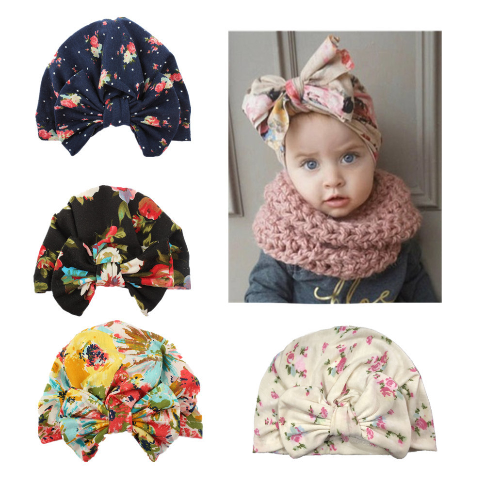 Children Print Baby Girl Hat Kids Bow Cap Newborn Girls Hat Photography Accessories Props Spring Autumn Modis Beanie