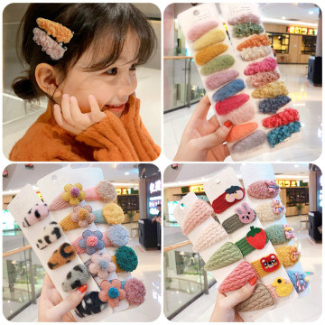 5/10Pcs/set Winter Girls Cute Cartoon Cashmere Faux Fur Soft Hairpins Sweet Children Hair Clips Barrettes Kid Hair Accessories