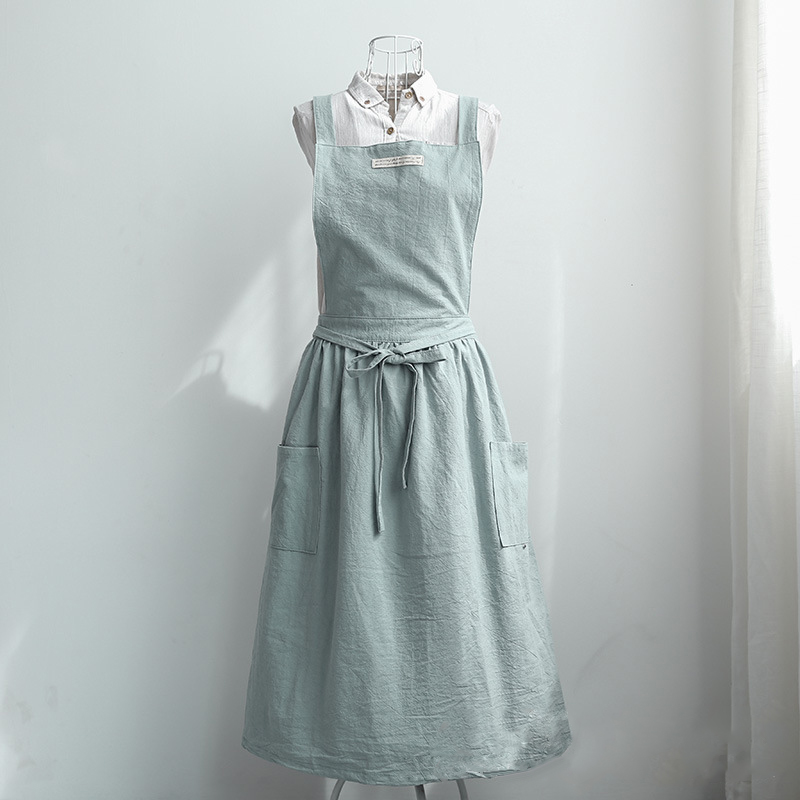 1xCotton Linen Sleeveless Women Bib Apron Pinafore Dress Home Cooking Florist