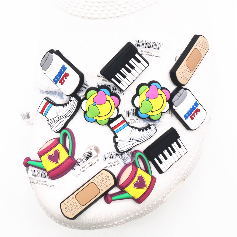 Original 1pcs Piano PVC Shoe Charms Accessories NEW Band Aid Heart flower Kettle Bottle Sandals JIBZ fit Croc Charms Kids Gifts