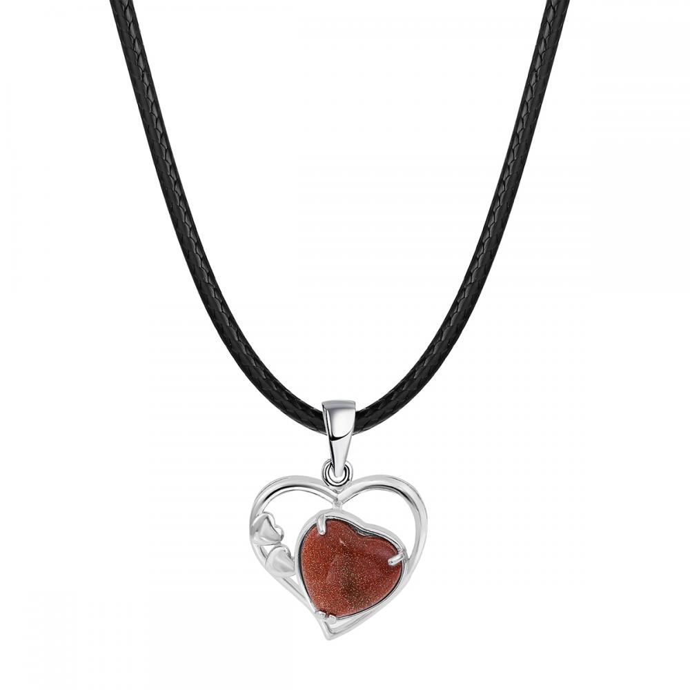 Red Goldstone Love Heart Birthstone Pendant Gemstone Necklaces for Women