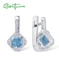 SANTUZZA Jewelry Set for Women Chic Bridal Shiny Cushion Blue Crystal Earrings Ring Set 925 Sterling Silver Fashion Jewelry Set