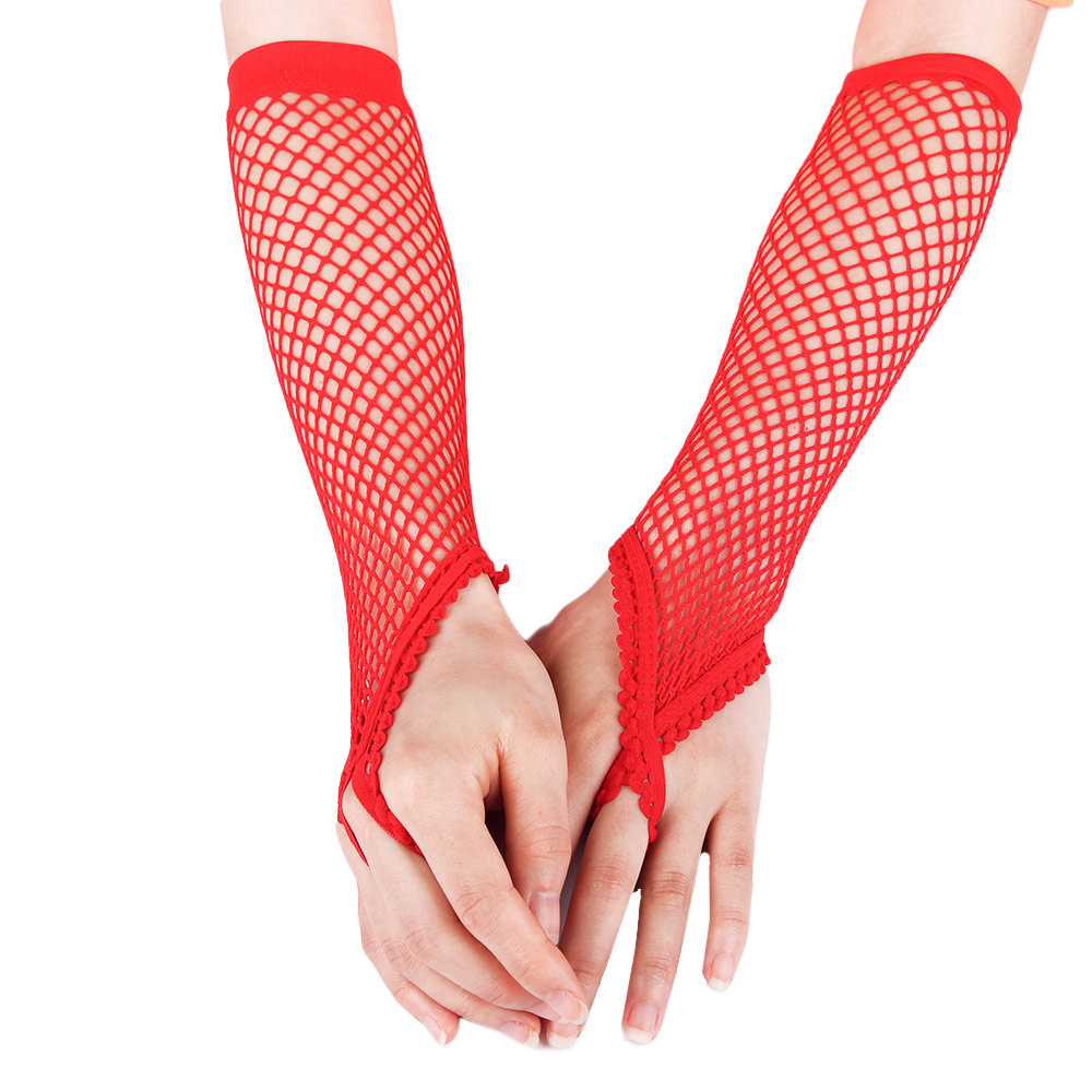 Women Solid Fingeless Gloves Sexy Party Girl Lace Mittens Net Breathable Performance Dance Long Gloves Mesh Fishnet Gloves