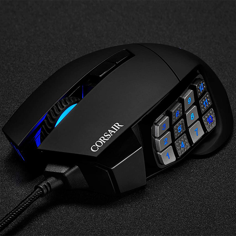 CORSAIR SCIMITAR RGB ELITE, MOBA/MMO Gaming Mouse, Black, Backlit RGB LED, 18000 DPI, Optical (CN version)