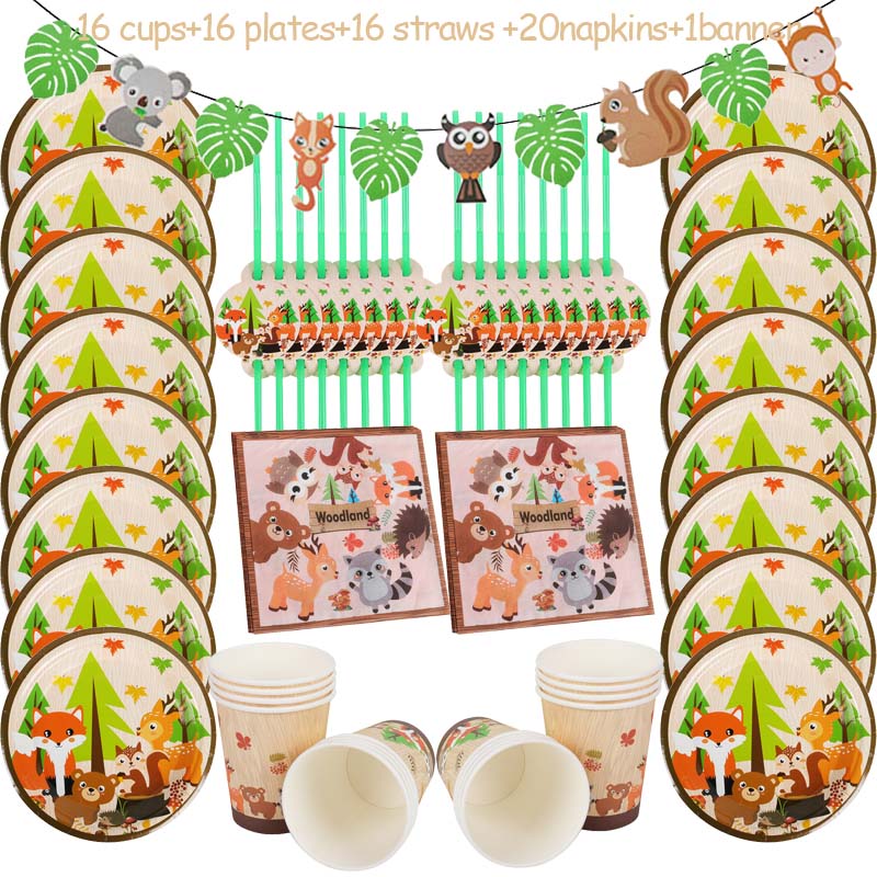 Baby Shower Animal Jungle Theme Party Decoration Disposable Tableware Set Boy 1st Birthday Decor Balloon Jungle Safari Party