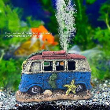 Bus Car Shape Aquarium Fish Tank Landscaping Ornament Resin Artificial Medium Bus Sightseeing Bus Aquarium Decorations Miniature