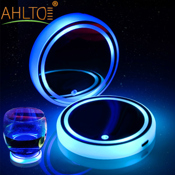 2X Car Dome LED Cup Holder Automotive Interior Lamp USB Multi- Colorful Atmosphere Light Drink Holder Anti-Slip Mat Product Bulb